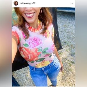 Pink Floral Back-Lace Up Bodysuit